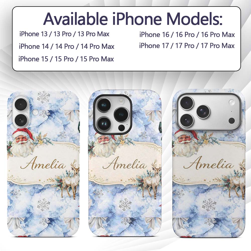 Christmas Santa Reindeer Snowflake Bow Festive Custom Name Protective Phone Case Mobile Cover Durable Everyday Smartphone Shock Resistant
