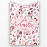 Cute Love Couple Gifts Cakes Teddy Bear Pattern Light Grey Lovely  Personalised Custom Name Super Soft Fleece Blanket Bed Sofa Throw