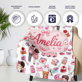 Cute Love Couple Gifts Cakes Teddy Bear Pattern Light Grey Lovely  Personalised Custom Name Super Soft Fleece Blanket Bed Sofa Throw