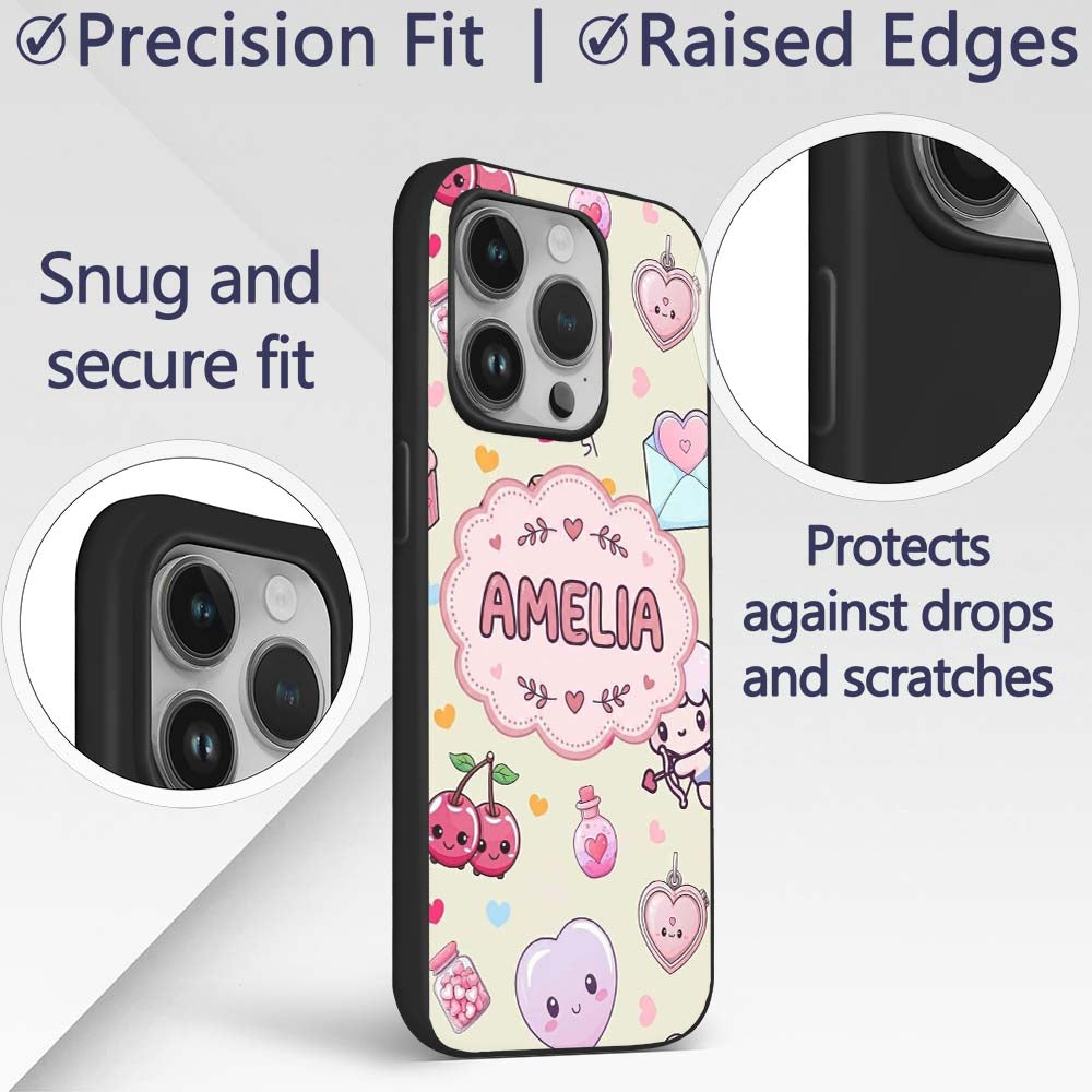 Cute Cupid Angels Hearts Sweets Balloon Love Custom Name Protective Phone Case Mobile Cover Durable Everyday Smartphone Shock Resistant