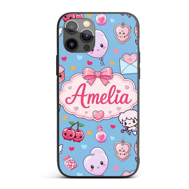 Cute Cupid Angels Hearts Sweets Balloon Love Custom Name Protective Phone Case Mobile Cover Durable Everyday Smartphone Shock Resistant