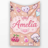 Cute Cupid Angels Hearts Sweets Balloon Love Elements Pattern Peach  Personalised Custom Name Super Soft Fleece Blanket Bed Sofa Throw
