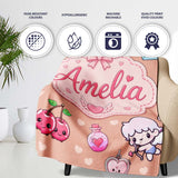Cute Cupid Angels Hearts Sweets Balloon Love Elements Pattern Peach  Personalised Custom Name Super Soft Fleece Blanket Bed Sofa Throw