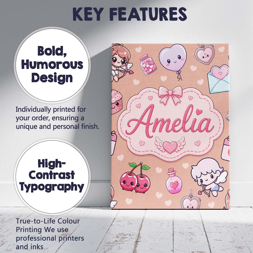 Personalised Name Cute Cupid Angels Hearts Custom  Unique Gift Idea Elegant Feature Canvas Wall Art Print Decor Picture Ready to Hang