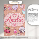 Cute Cupid Angels Hearts Sweets Balloon Love Elements Pattern Peach  Personalised Custom Name Super Soft Fleece Blanket Bed Sofa Throw