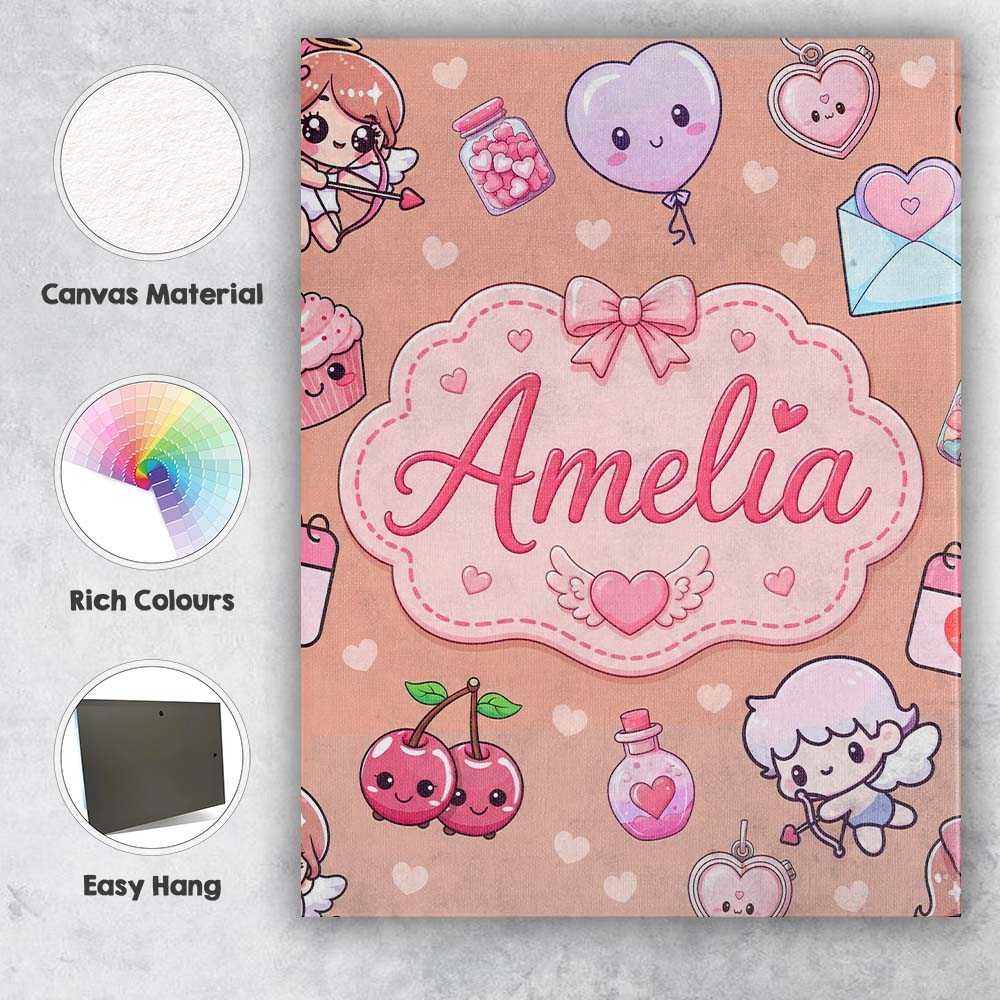Personalised Name Cute Cupid Angels Hearts Custom  Unique Gift Idea Elegant Feature Canvas Wall Art Print Decor Picture Ready to Hang