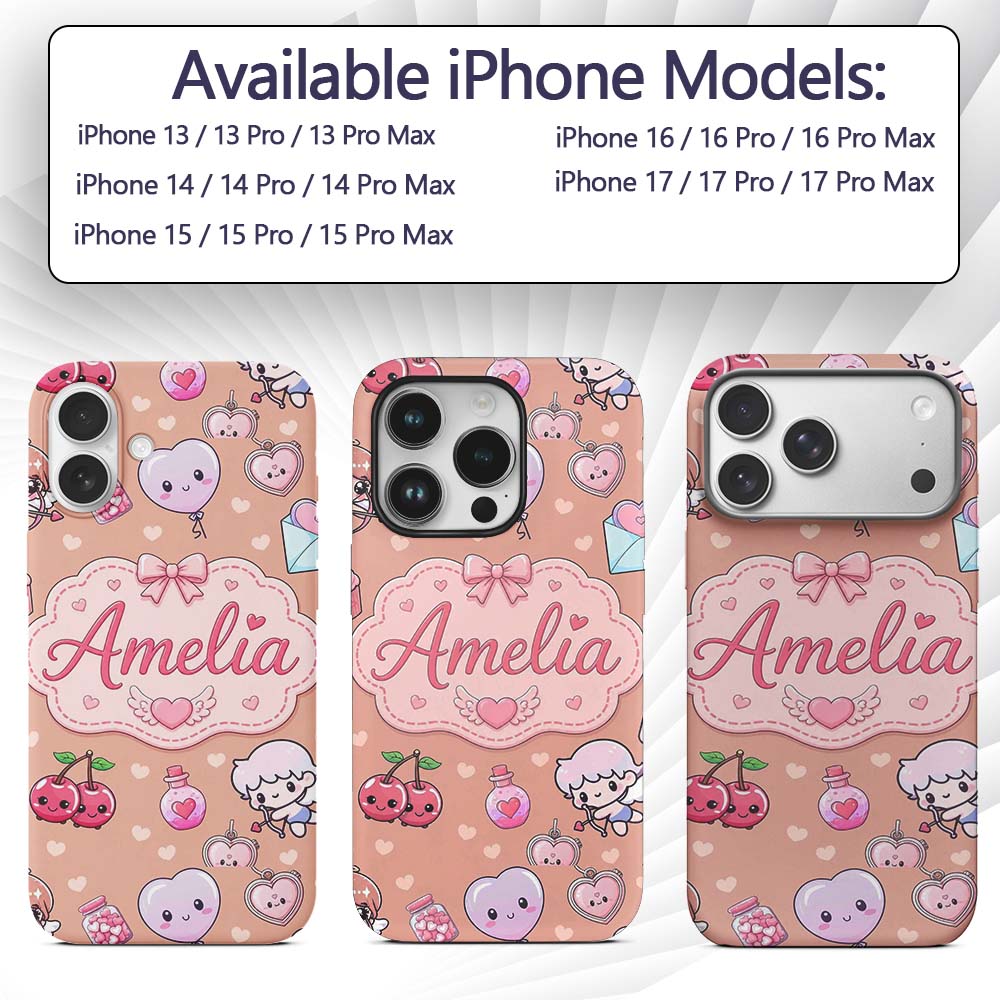 Cute Cupid Angels Hearts Sweets Balloon Love Custom Name Protective Phone Case Mobile Cover Durable Everyday Smartphone Shock Resistant