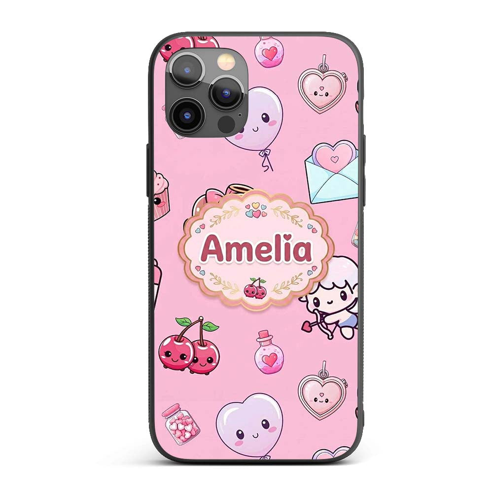 Cute Cupid Angels Hearts Sweets Balloon Love Custom Name Protective Phone Case Mobile Cover Durable Everyday Smartphone Shock Resistant