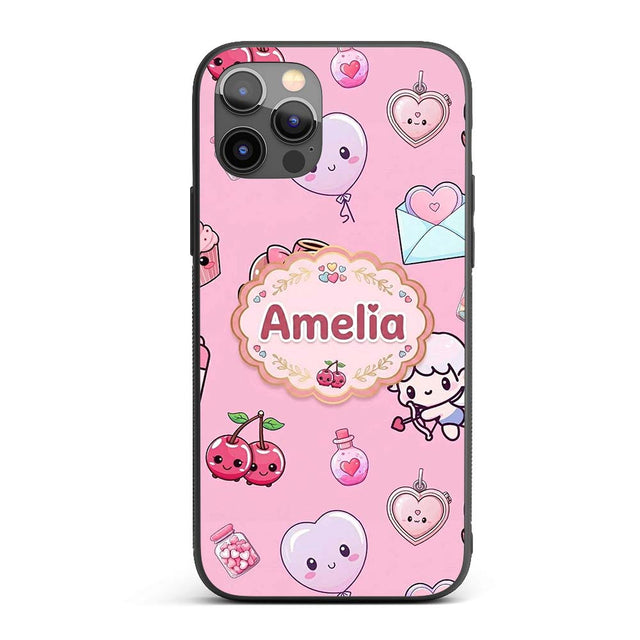 Cute Cupid Angels Hearts Sweets Balloon Love Custom Name Protective Phone Case Mobile Cover Durable Everyday Smartphone Shock Resistant
