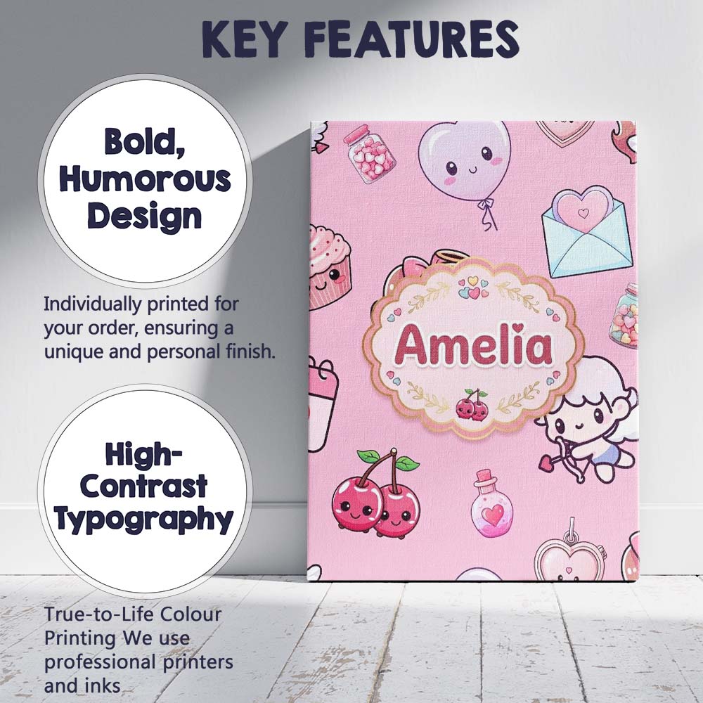 Personalised Name Cute Cupid Angels Hearts Custom  Unique Gift Idea Elegant Feature Canvas Wall Art Print Decor Picture Ready to Hang