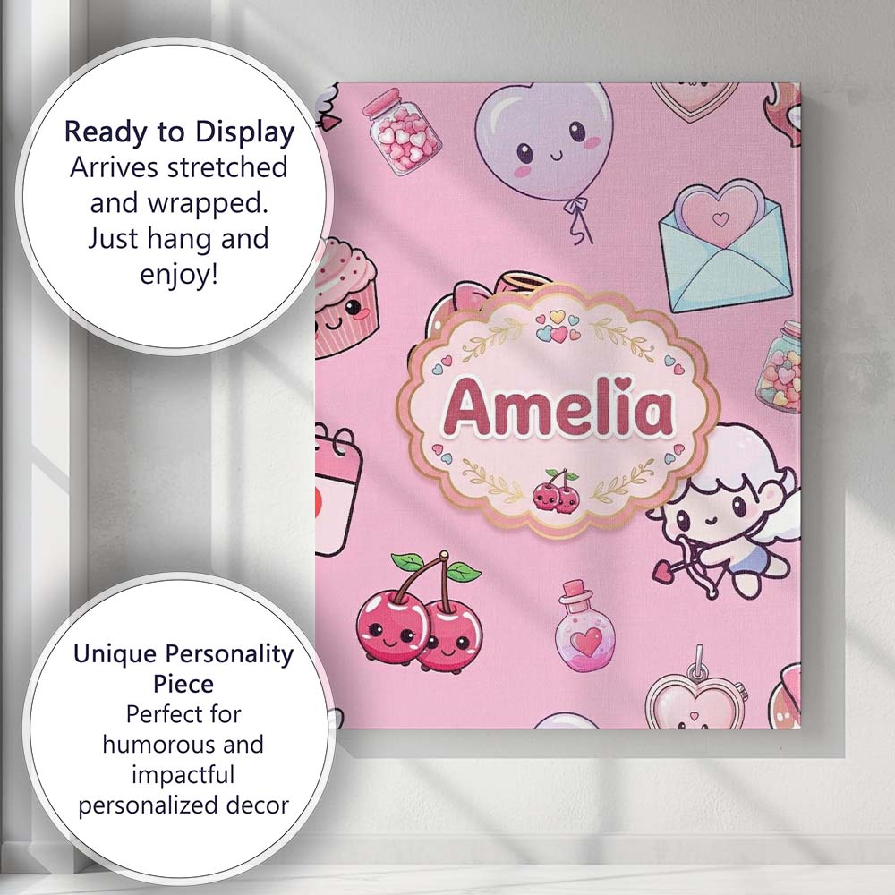 Personalised Name Cute Cupid Angels Hearts Custom  Unique Gift Idea Elegant Feature Canvas Wall Art Print Decor Picture Ready to Hang