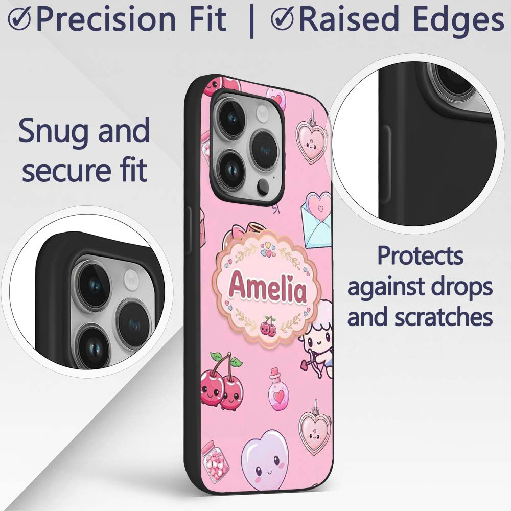 Cute Cupid Angels Hearts Sweets Balloon Love Custom Name Protective Phone Case Mobile Cover Durable Everyday Smartphone Shock Resistant