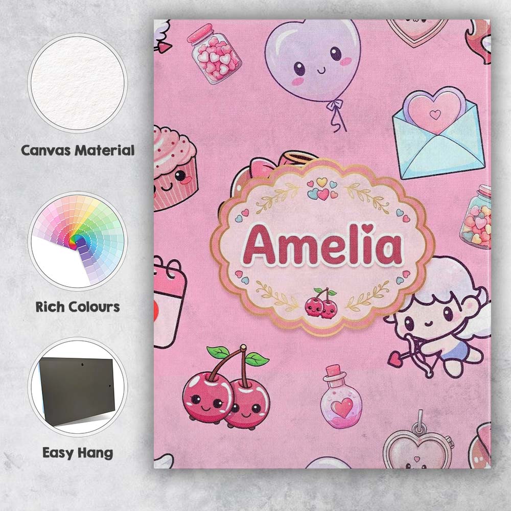 Personalised Name Cute Cupid Angels Hearts Custom  Unique Gift Idea Elegant Feature Canvas Wall Art Print Decor Picture Ready to Hang