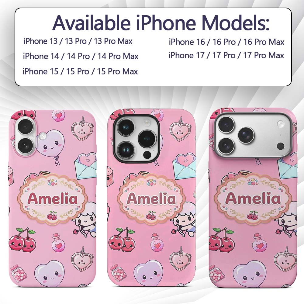 Cute Cupid Angels Hearts Sweets Balloon Love Custom Name Protective Phone Case Mobile Cover Durable Everyday Smartphone Shock Resistant
