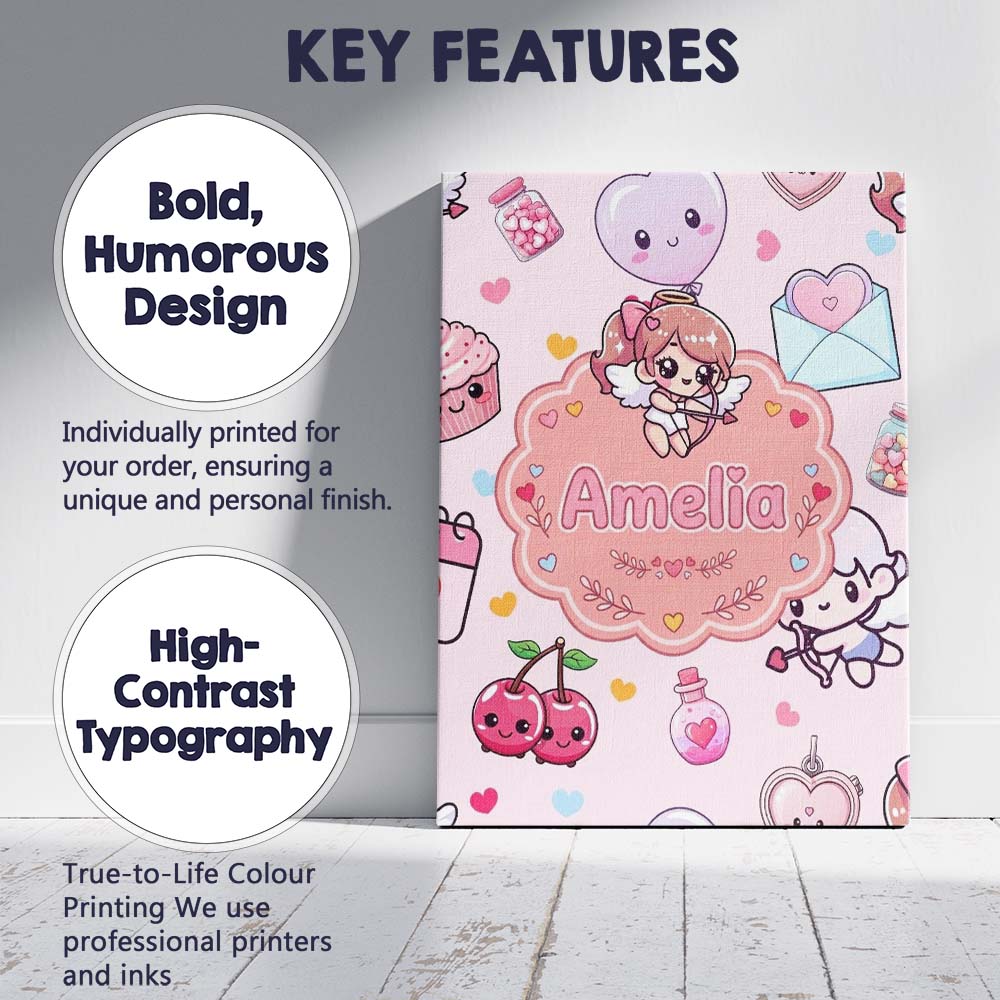 Personalised Name Cute Cupid Angels Hearts Custom  Unique Gift Idea Elegant Feature Canvas Wall Art Print Decor Picture Ready to Hang