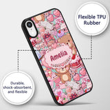 Cute Teddy Bear Cupid Cakes Hearts Printed Design Custom Name Protective Phone Case Mobile Cover Durable Everyday Smartphone Shock Resistant