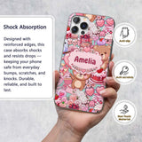 Cute Teddy Bear Cupid Cakes Hearts Printed Design Custom Name Protective Phone Case Mobile Cover Durable Everyday Smartphone Shock Resistant