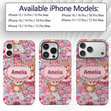 Cute Teddy Bear Cupid Cakes Hearts Printed Design Custom Name Protective Phone Case Mobile Cover Durable Everyday Smartphone Shock Resistant