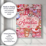 Personalised Name Cute Teddy Bear Cupid Custom  Modern Room Accent Elegant Feature Canvas Wall Art Print Decor Picture Ready to Hang