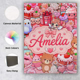 Personalised Name Cute Teddy Bear Cupid Custom  Modern Room Accent Elegant Feature Canvas Wall Art Print Decor Picture Ready to Hang