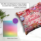 Custom Name Teddy Bear Cupid Hearts Flowers Valentine Kawaii Red Square Filled Cushion Throw Pillow Sofa Bed Home Decor Zip Washable UK Made