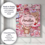 Personalised Name Cute Teddy Bear Cupid Custom  Modern Room Accent Elegant Feature Canvas Wall Art Print Decor Picture Ready to Hang