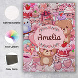 Personalised Name Cute Teddy Bear Cupid Custom  Modern Room Accent Elegant Feature Canvas Wall Art Print Decor Picture Ready to Hang