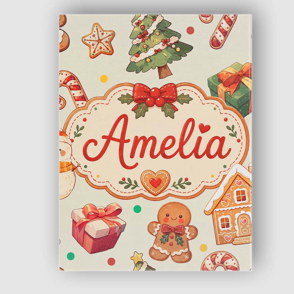 Personalised Name Cute Gingerbread Man Custom  Modern Room Accent Elegant Feature Canvas Wall Art Print Decor Picture Ready to Hang