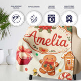 Cute Gingerbread Man Christmas Tree Candy Cane Holiday Beige Lovely  Personalised Custom Name Super Soft Fleece Blanket Bed Sofa Throw