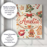 Personalised Name Cute Gingerbread Man Custom  Modern Room Accent Elegant Feature Canvas Wall Art Print Decor Picture Ready to Hang