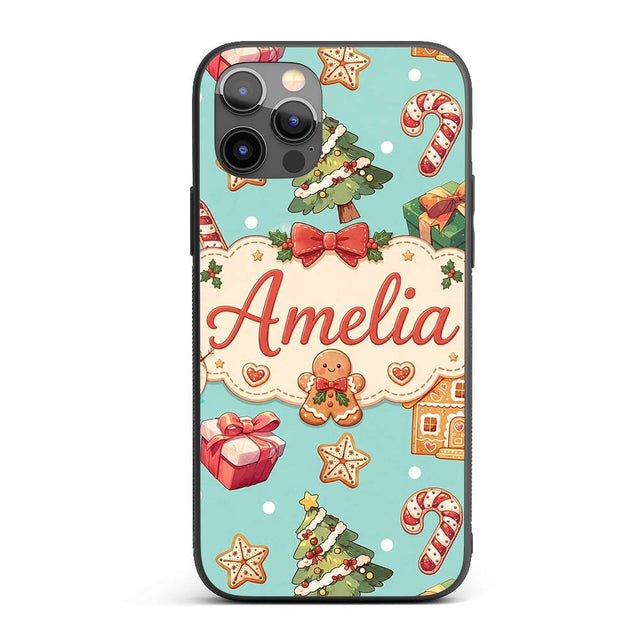 Cute Gingerbread Man Christmas Tree Candy Cane Custom Name Protective Phone Case Mobile Cover Durable Everyday Smartphone Shock Resistant