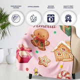 Cute Gingerbread Man Christmas Tree Candy Holiday Pattern Pink  Personalised Custom Name Super Soft Fleece Blanket Bed Sofa Throw