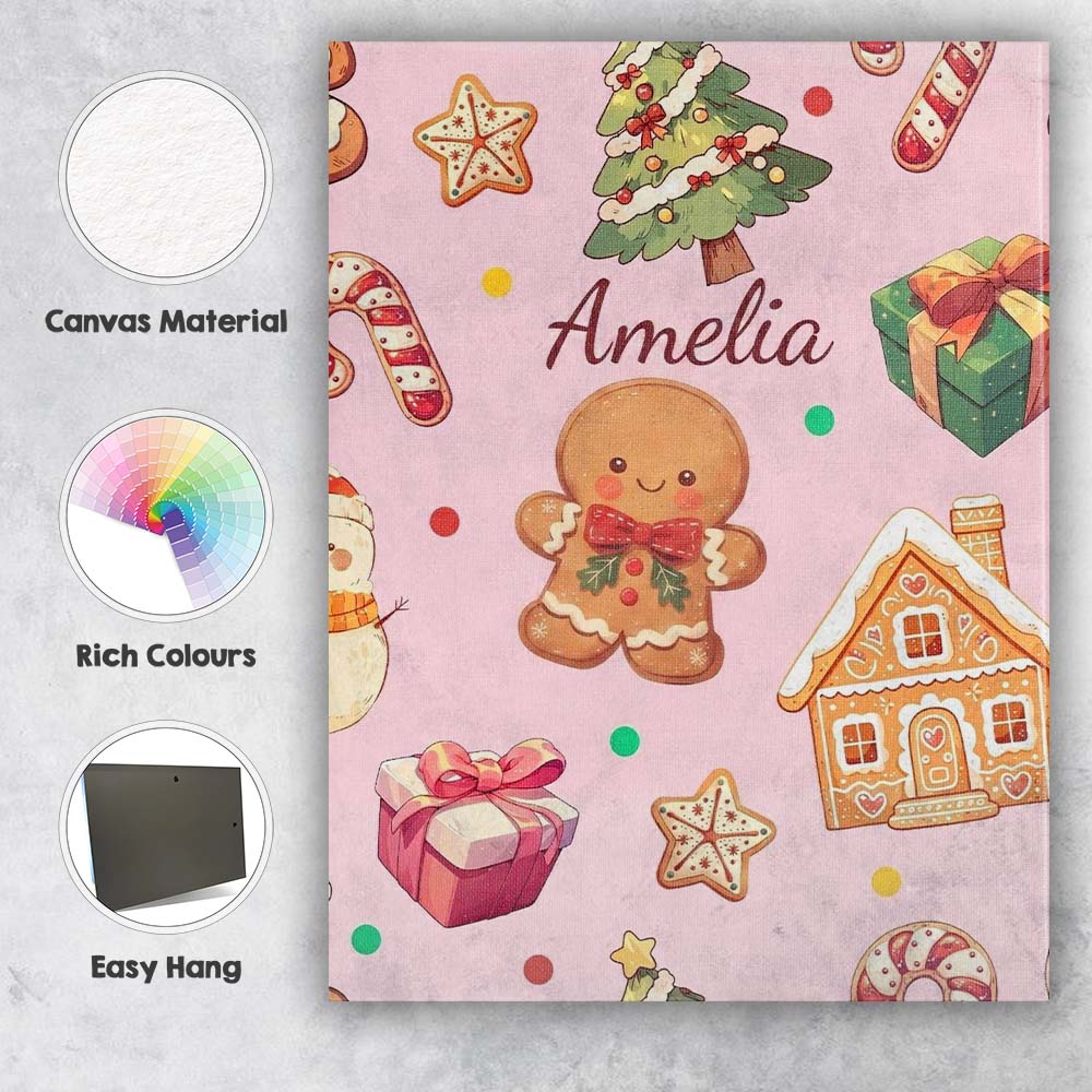Personalised Name Cute Gingerbread Man Custom  Modern Room Accent Elegant Feature Canvas Wall Art Print Decor Picture Ready to Hang