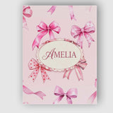 Personalised Name Watercolor Pink Ribbon Bows Soft Blush Background Custom Canvas Wall Art Print Decor Picture Ready to Hang