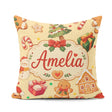 Custom Name Cute Gingerbread Man Tree Candy Cane Holiday Yellow Square Filled Cushion Throw Pillow Sofa Bed Home Decor Zip Washable UK Made