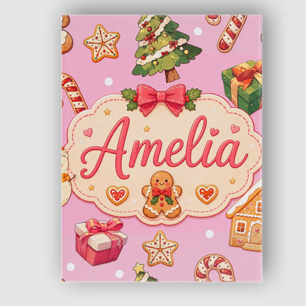Personalised Name Cute Gingerbread Man Custom  Modern Room Accent Elegant Feature Canvas Wall Art Print Decor Picture Ready to Hang