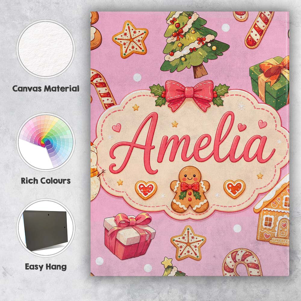 Personalised Name Cute Gingerbread Man Custom  Modern Room Accent Elegant Feature Canvas Wall Art Print Decor Picture Ready to Hang