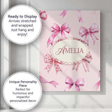 Personalised Name Watercolor Pink Ribbon Bows Soft Blush Background Custom Canvas Wall Art Print Decor Picture Ready to Hang