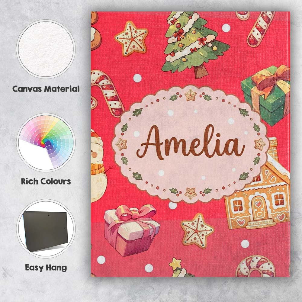 Personalised Name Cute Gingerbread Man Custom  Modern Room Accent Elegant Feature Canvas Wall Art Print Decor Picture Ready to Hang