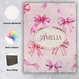 Personalised Name Watercolor Pink Ribbon Bows Soft Blush Background Custom Canvas Wall Art Print Decor Picture Ready to Hang