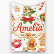 Cute Gingerbread Man Christmas Tree Candy Cane Holiday Pattern Grey  Personalised Custom Name Super Soft Fleece Blanket Bed Sofa Throw
