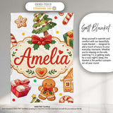 Cute Gingerbread Man Christmas Tree Candy Cane Holiday Pattern Grey  Personalised Custom Name Super Soft Fleece Blanket Bed Sofa Throw