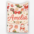 Cute Santa Claus Mrs Claus Snowman Christmas Gift Pattern Cream  Personalised Custom Name Super Soft Fleece Blanket Bed Sofa Throw