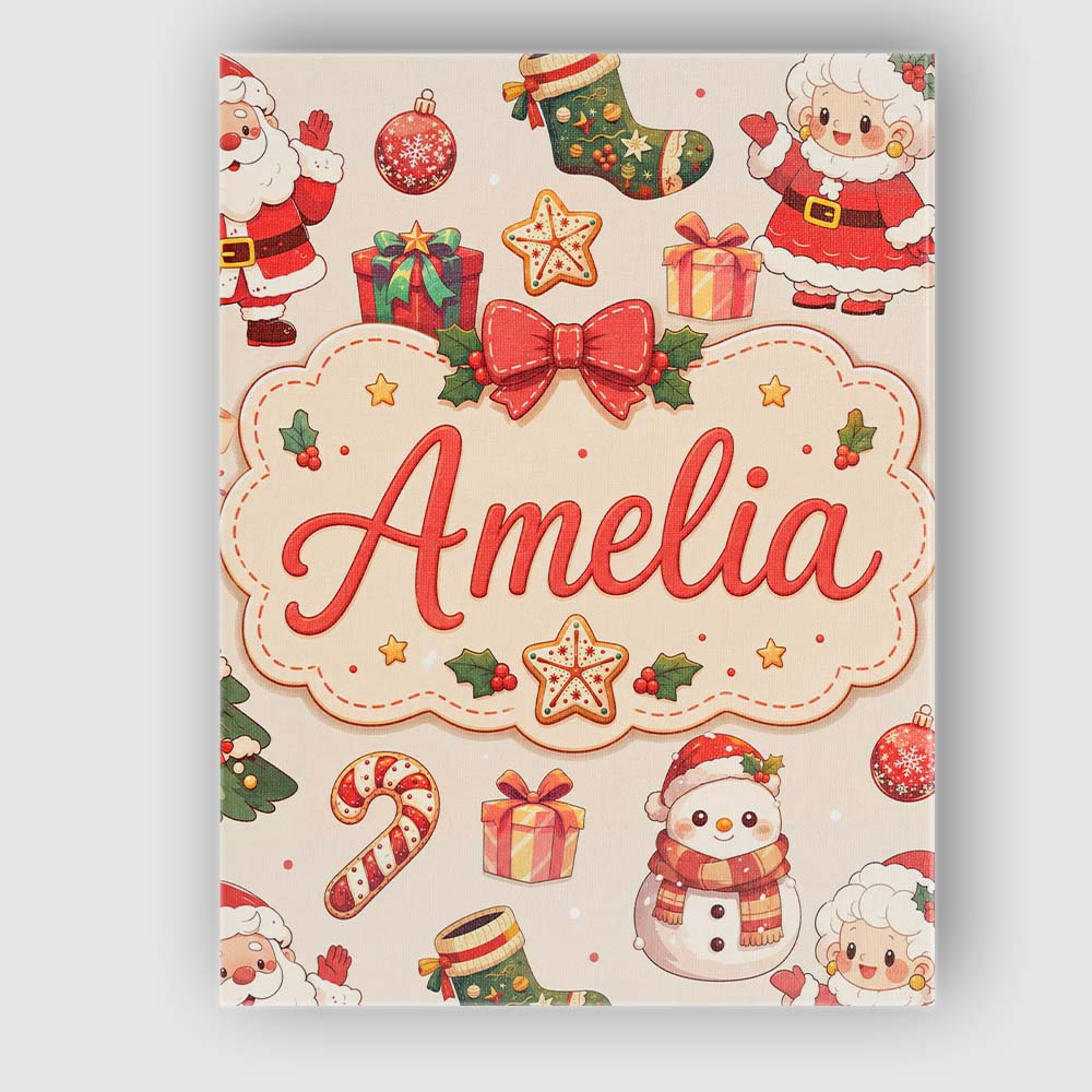 Personalised Name Cute Santa Claus Mrs Custom  Modern Room Accent Elegant Feature Canvas Wall Art Print Decor Picture Ready to Hang