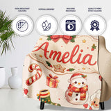 Cute Santa Claus Mrs Claus Snowman Christmas Gift Pattern Cream  Personalised Custom Name Super Soft Fleece Blanket Bed Sofa Throw