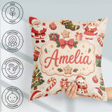 Custom Name Cute Santa Claus Mrs Claus Snowman Christmas Pattern Square Filled Cushion Throw Pillow Sofa Bed Home Decor Zip Washable UK Made