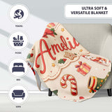 Cute Santa Claus Mrs Claus Snowman Christmas Gift Pattern Cream  Personalised Custom Name Super Soft Fleece Blanket Bed Sofa Throw
