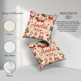 Custom Name Cute Santa Claus Mrs Claus Snowman Christmas Pattern Square Filled Cushion Throw Pillow Sofa Bed Home Decor Zip Washable UK Made