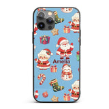 Cute Santa Claus Mrs Claus Snowman Christmas Gift Custom Name Protective Phone Case Mobile Cover Durable Everyday Smartphone Shock Resistant