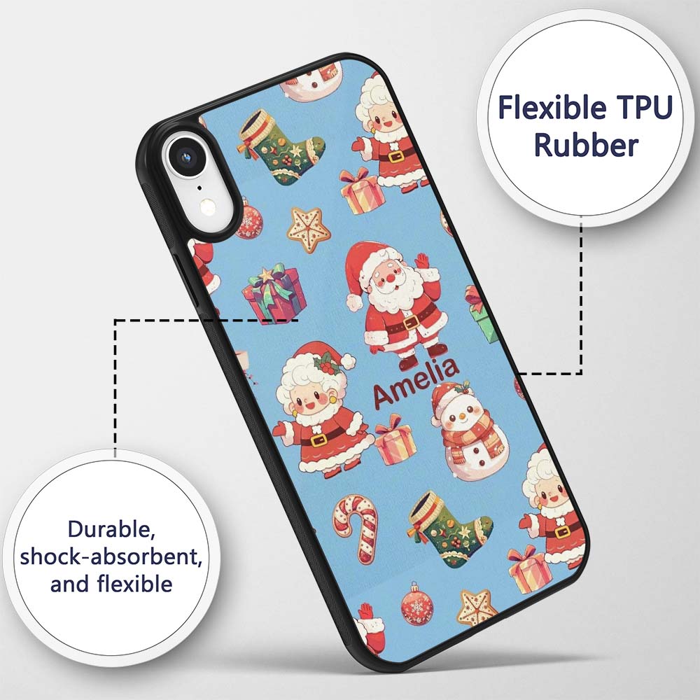 Cute Santa Claus Mrs Claus Snowman Christmas Gift Custom Name Protective Phone Case Mobile Cover Durable Everyday Smartphone Shock Resistant